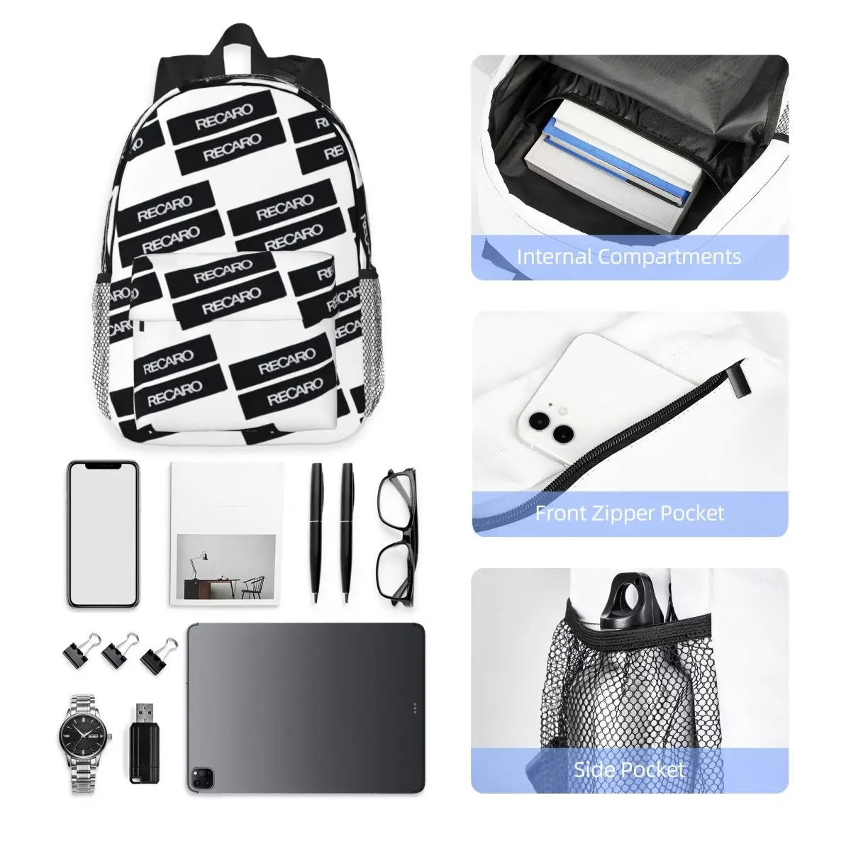 Recaro Backpack Student Boys Girls BookBag Men Women School Bag Computer Shoulder Bags