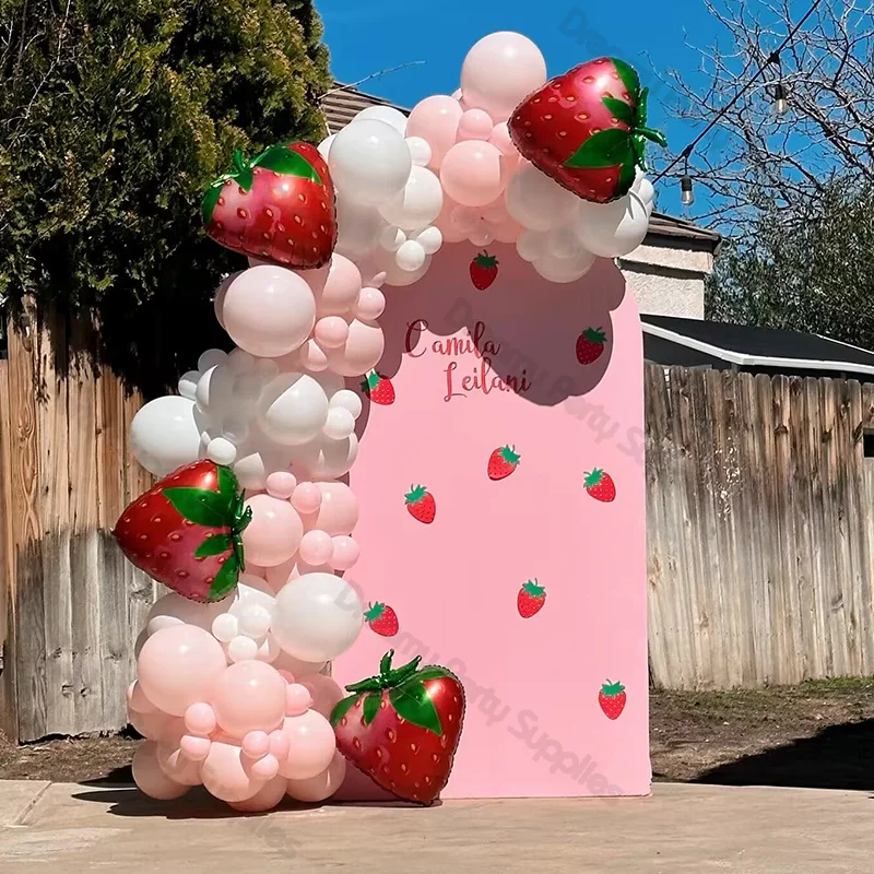 118pcs Pink Berry Balloon Arch Garland Kit Strawberry Shortcake Foil Ballon Baptism Baby Shower 1st Birthday Party Decorations