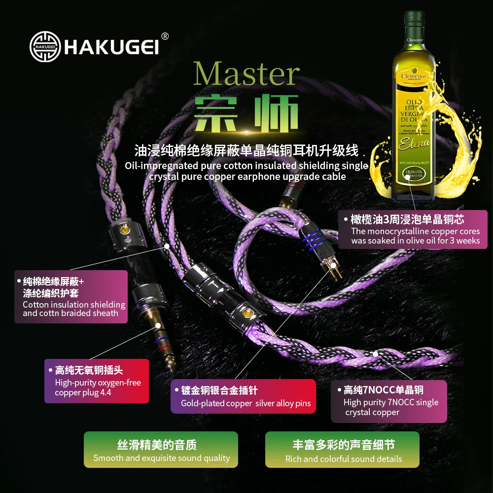 

HAKUGEI Master. Oil-impregnated pure cotton insulated shielding single crystal pure copper earphone upgrade cable HIFI DIY