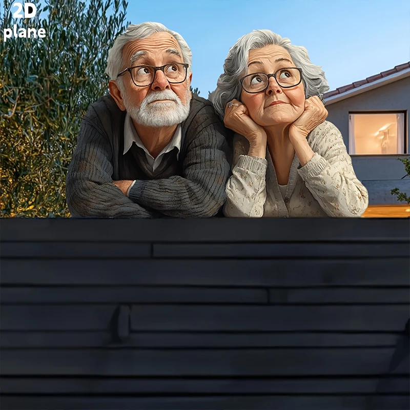 

2D Flat Funny Grandma & Grandpa Outdoor Decoration Expressive Eyes Waterproof PVC Garden Fence Decor Perfect Gift for Christmas