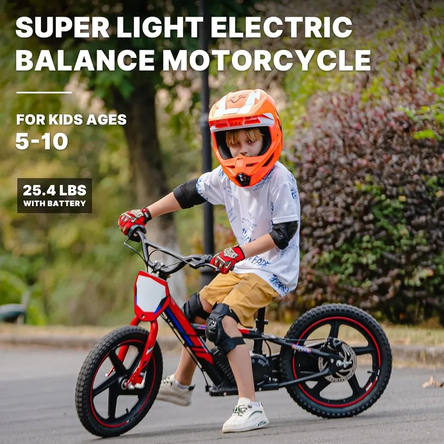 Lightweight Electric Dirt Bike for 170/340W Electric Motorcycle Up to 10/12MPH 24V Detachable Battery Hand-Operated Dual Brakes