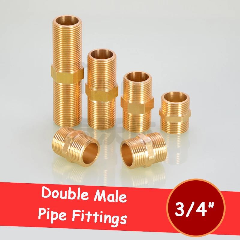 

3/4" Brass Double Male Pipe Fittings 3.2~10cm Male To Male Thread Water Oil Gas Connector Water Heater Inlet Pipe Brass Fittings