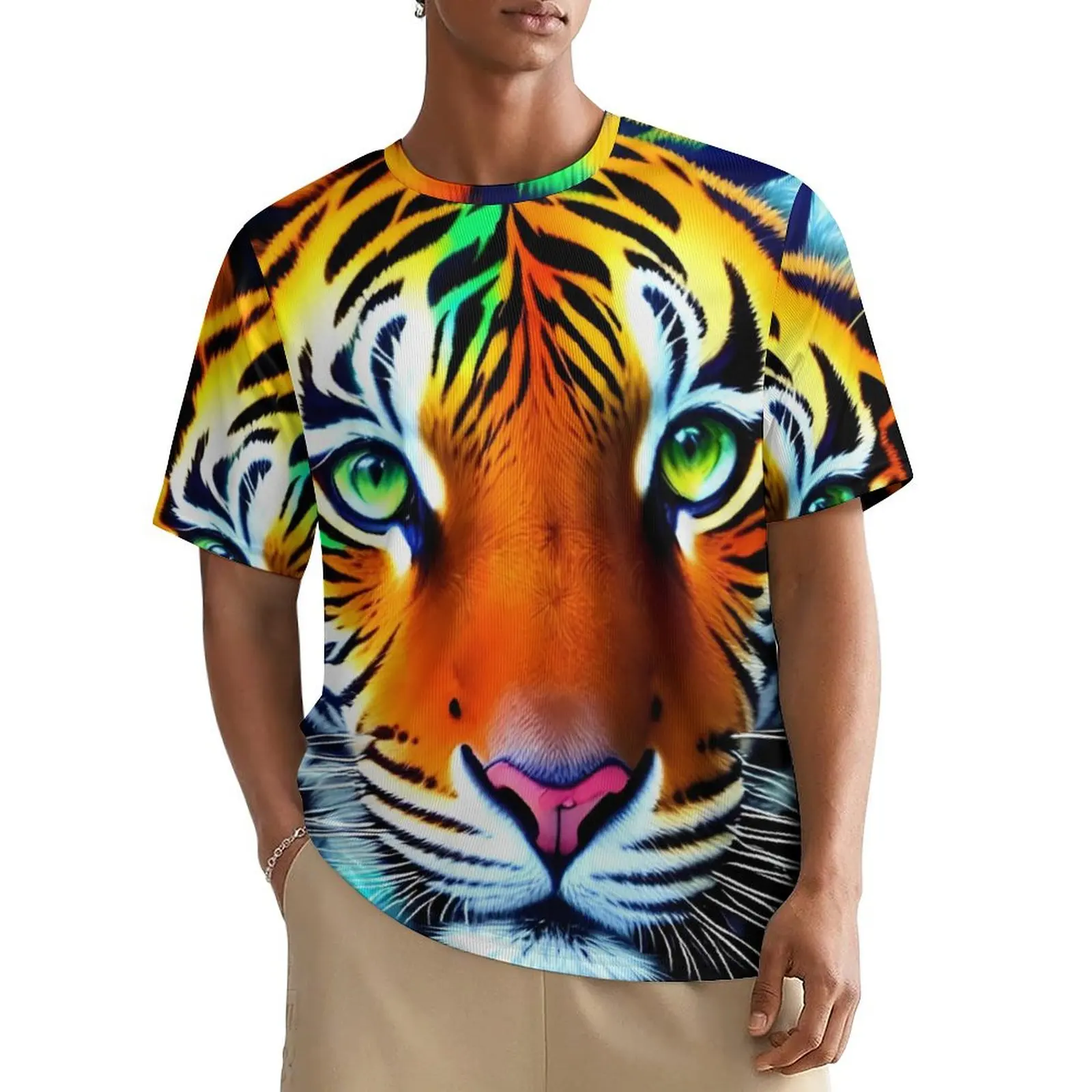 Caspian Tiger T Shirt For Couple Colorful Rainbow O Neck T Shirts Beach Vintage Clothes Short Sleeve Awesome Oversized Tees Gift