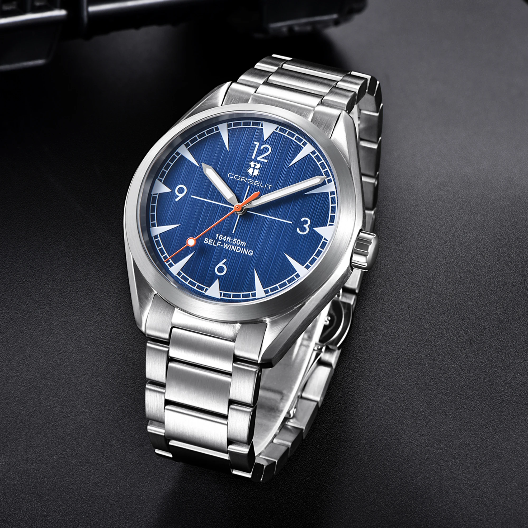 New Arrival 41mm Corgeut NH35A  Movement Luxury Blue Black Automatic Men\'s Watch Sapphire Glass Date Luminous Brushed Bezel