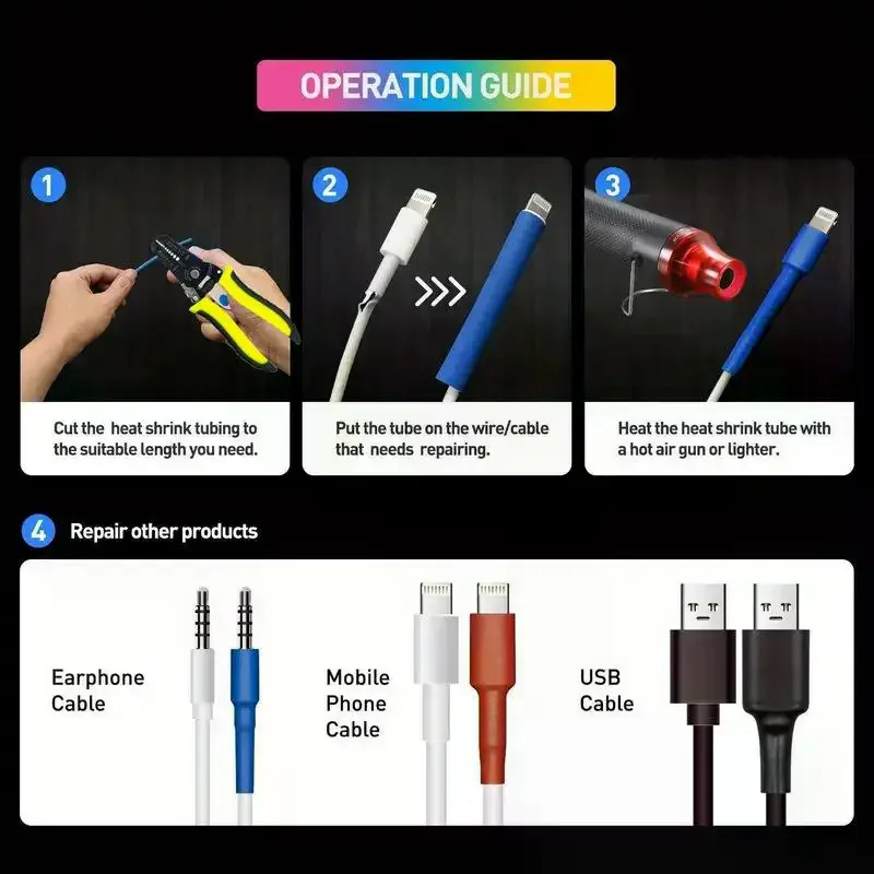 Heat Shrink Tubing Kit Thermoresistant Electric Insulation Sleeve for PC Building Wire Management & Repair