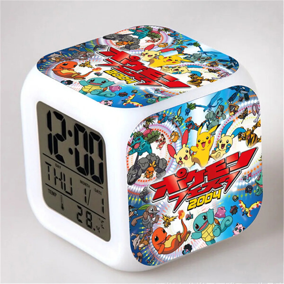 Anime Pokemon Pikachu Squirtle Bulbasaur Charmander Alarm Clock Figure LED Glowing Night Colorful Desk Decor Clock Kids Toys