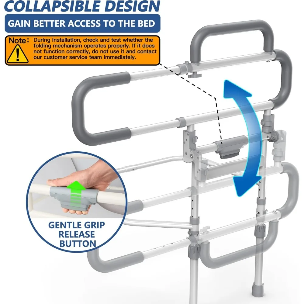 حاجز سرير قابل للتعديل وقابل للطي لسلامة المسنين - يناسب جميع أحجام السرير مع جيب تخزين