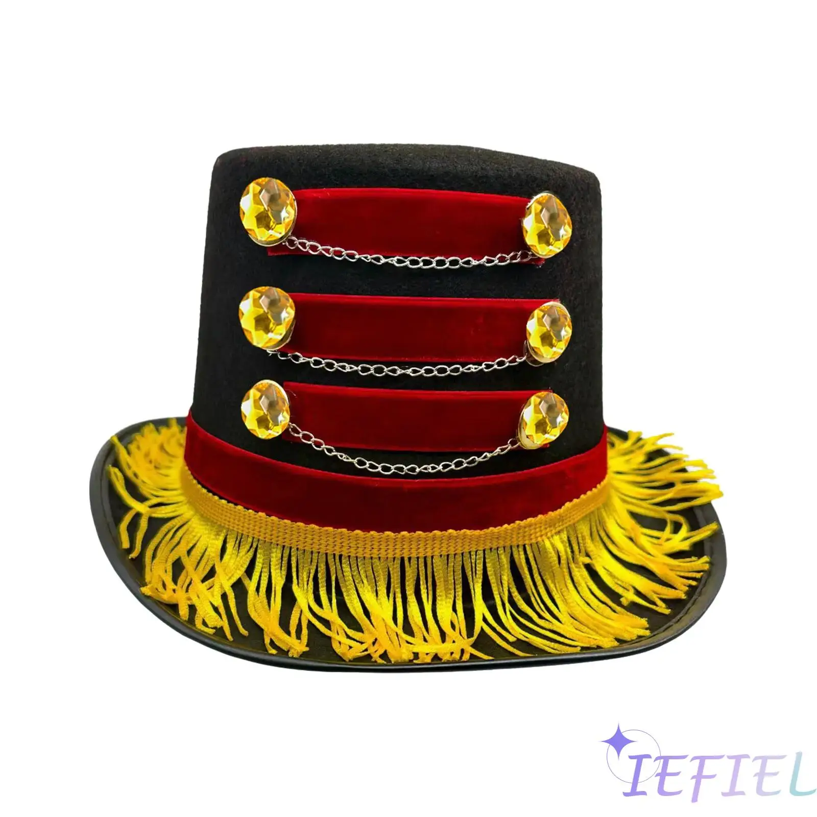 Chapeau de maître de cirque rouge et noir, 1 pièce, chapeau d'entraîneur de cirque avec boutons ou chaînes dorées, accessoire de Costume d'halloween Burlesque de carnaval