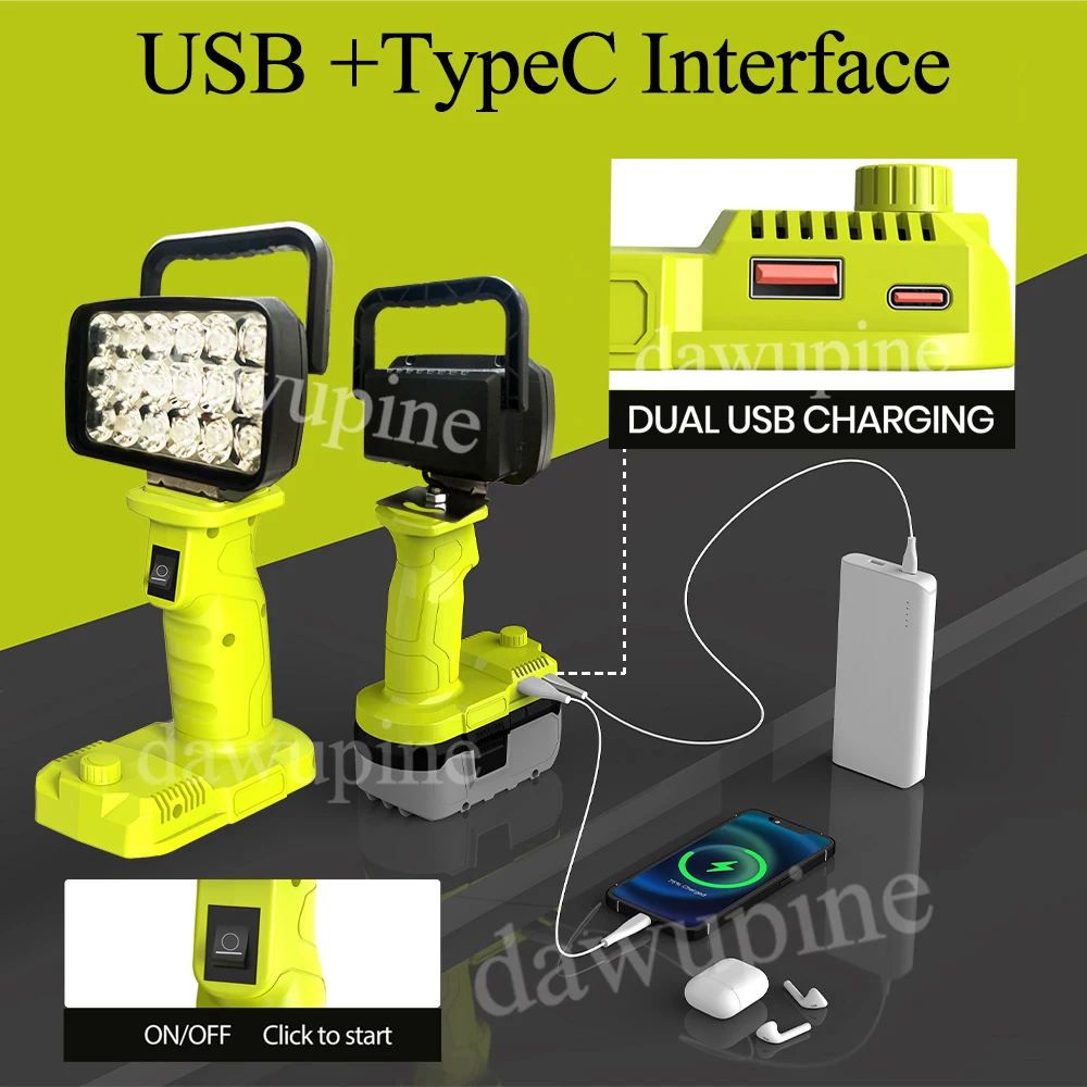 For Ryobi 18V Nickel Lithium Battery P107 P108 18 Beads LED Working Lights Lanterns Camping Lamp Torch  Flashlights Spotlights