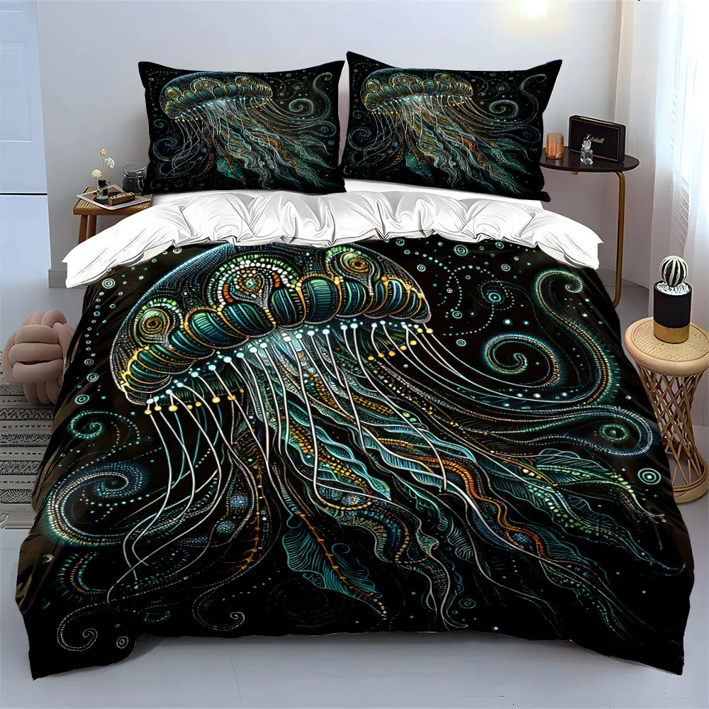 Dreamlike Colored Jellyfish Art Print Soft Comfortable Duvet Cover Bedding Set Included 1*Duvet Cover  2*Pillowcases