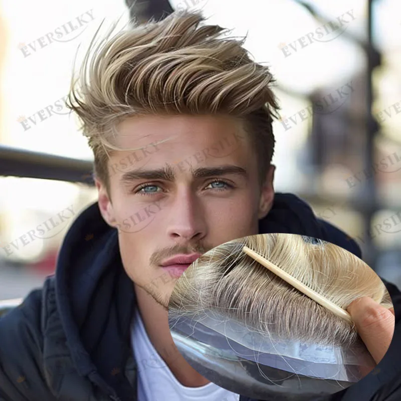 

Супер тонкая основа для кожи, одиночные узлы, 30 мм, волна, мужская система волос, протез, необнаружимый, омбре, блондинка, европейские человеческие волосы, мужские парики