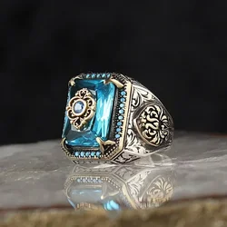 Vintage Turkish Signet Ring For Men Women Antique Silver Color Carved Eagle Ring Inlaid Green Zircon locomotive Punk Ring