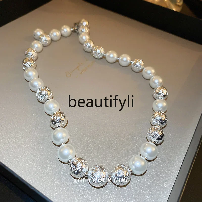 

Round Bead Pearl Necklace French Elegant Neck Chain Niche Design Clavicle Chain New Fashion High-end Necklace