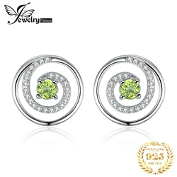 JewelryPalace Circle Round Natural Peridot 925 Sterling Silver Stud Earrings for Women Green Gemstone Fine Jewelry Birthday Gift