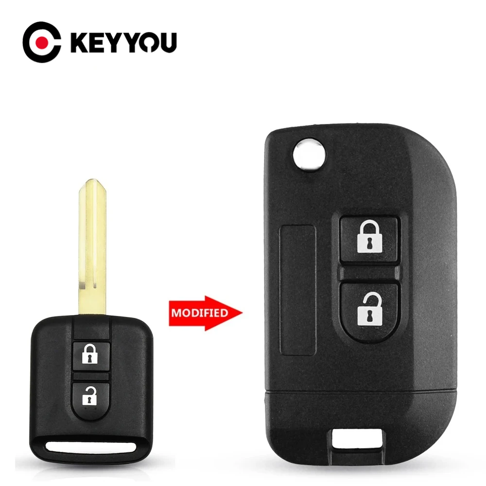 

KEYYOU Folding Flip Car Key Shell Case Fob Cover Fob For Nissan Elgrand Qashqai Navara Micra Note NV200 2 Buttons Remote Key