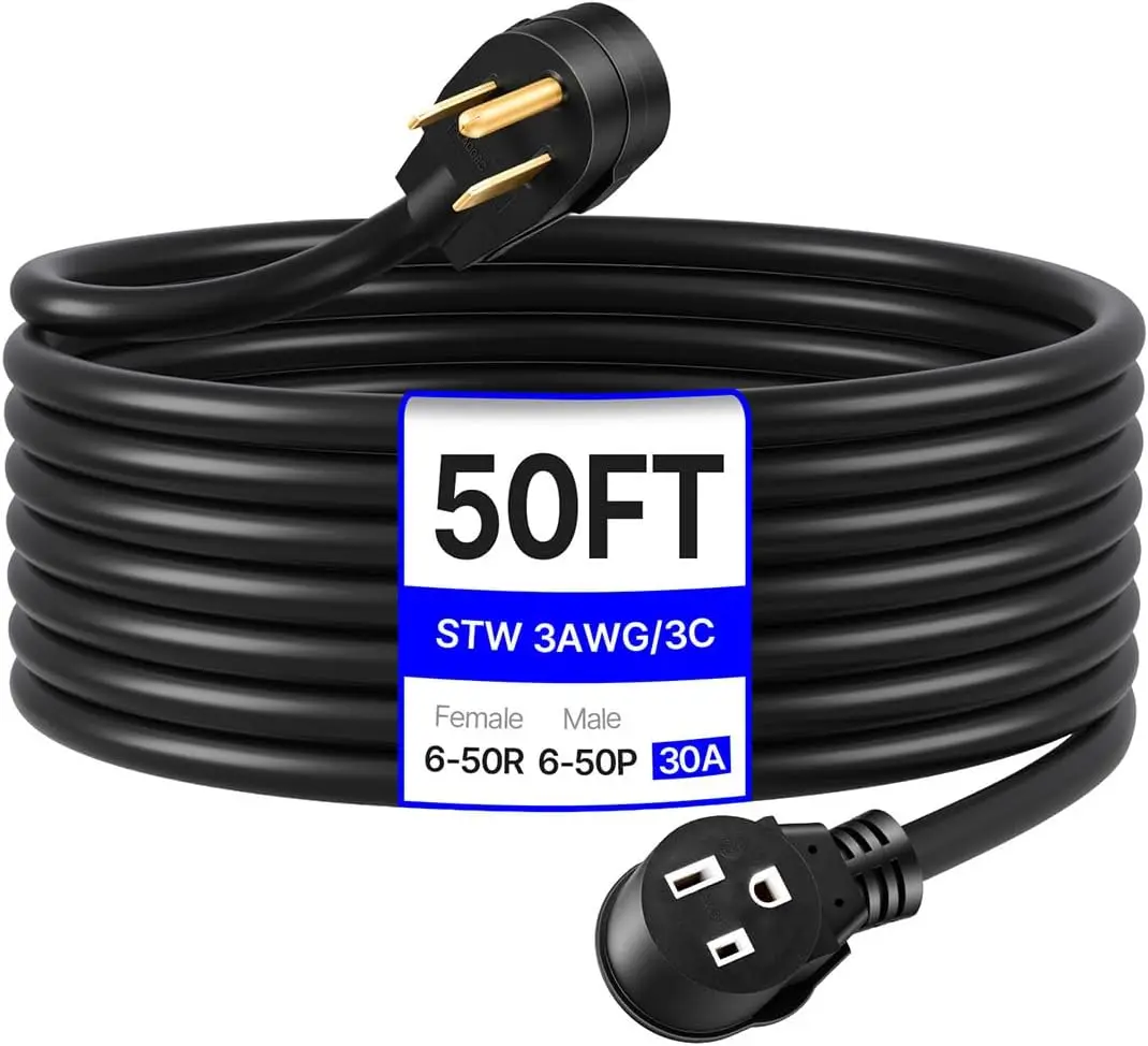 30 Amp Welder Extension Cord 50 Feet, STW 10 AWG NEMA 6-50P/R Heavy Duty Power Cord, 250V/240V/220V Welding Cable for MIG TIG St