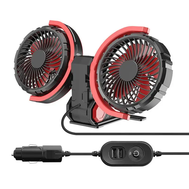 Car Cooling Fan 360 Adjustable Dual Head Car Fan 5V/12V/24V Low Noise Automotive Electric Fan Car Accessories