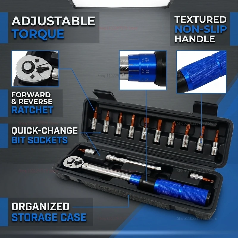 15pcs Bicycle Torque Wrench Set 1/4 Inch Adjustable 2-24Nm Hex Wrench Kit for Bike Maintenance Repair and Assembly Suitable view 3