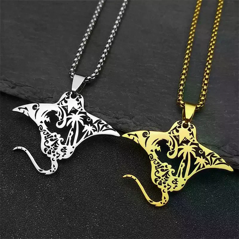 Cute Manta Ray Sea Devil Fish Pendant Necklace Keychain For Women Men Stainless Steel Jewelry Gift