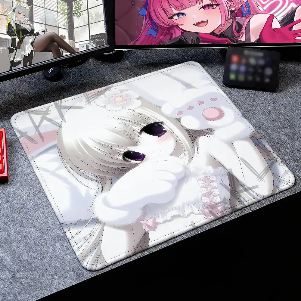 Kawaii White Bunny Anime Girl Small Mouse Pad, Pastel Pink Lolita Manga Character Desk Mat Cute Rabbit Paw Pad For PC Laptop
