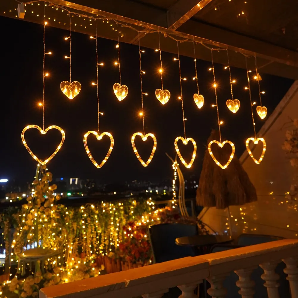 Fairy Curtain Light Love Heart Style Battery Powered Wire String Lights Suitable for Valentine\'s Day Wedding Birthday Decoration