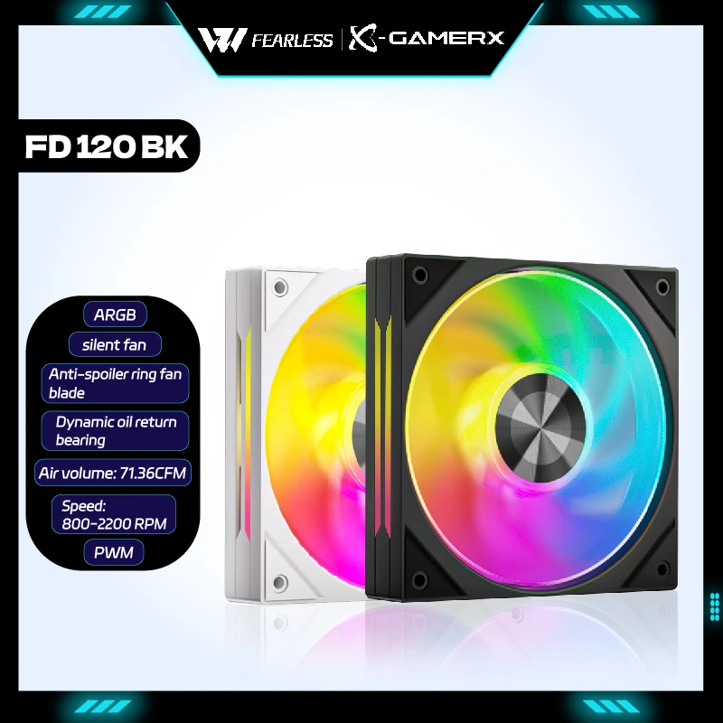 XGAMERX FD 120 BK silent fans ARGB PWM dynamic oil return bearing PC fan anti-spoiler ring fan blade 71.36CFM 800-2200RPM