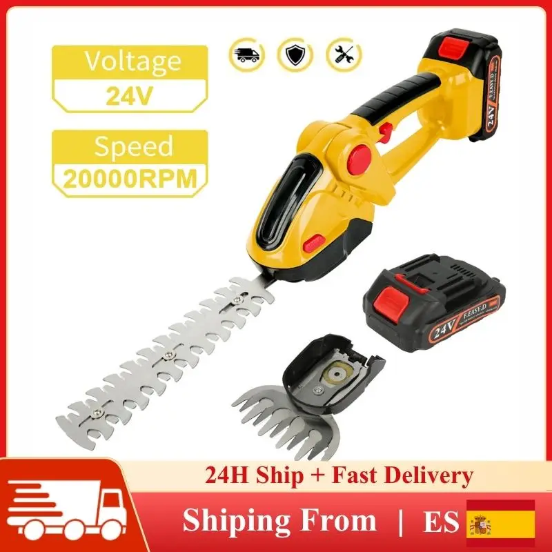 Cortasetos eléctrico 2 en 1, 20000 RPM, tijeras recargables inalámbricas, tijeras de mano para desmalezar y podar, herramienta de jardín para batería de 24 V