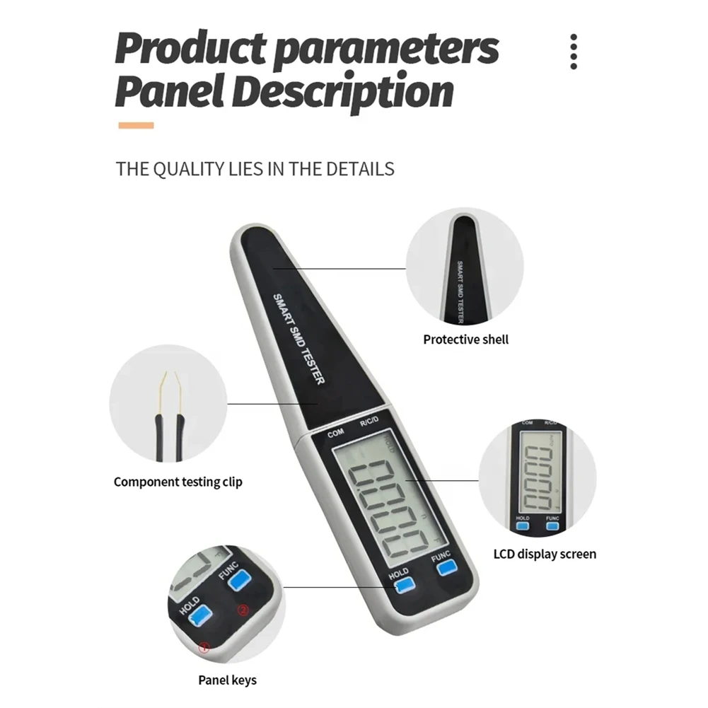 

A86P-Resistance Capacitance Inductance Continuity Diode Test Digital Smart Tweezer SMD Tester Meter Measurement Tools