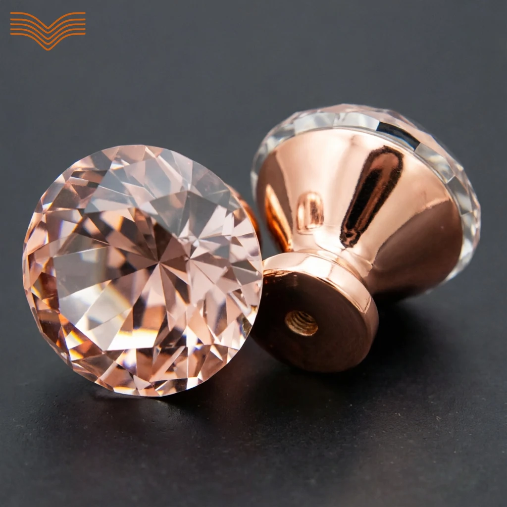 Rose Gold K9 Rhinestone Crystal Single Hole Knobs Modern Minimalist European Handles for Cabinet Drawer Wardrobe Wine Shoe