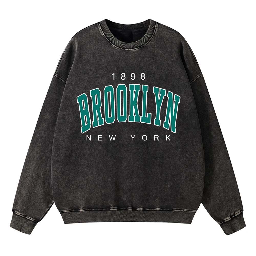 

Vintage Distressed Washing 1898 Brooklyn New Your Usa City Hoodie Man Autumn Casual Clothing Hip Hop Cotton Hoodies Clothes Men