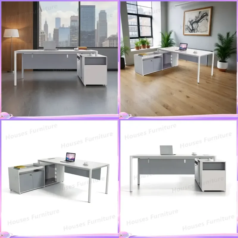 Modern White Executive Office Desk Durable Manager Table with Storage Lockers Home Office Furniture Computer Workstation
