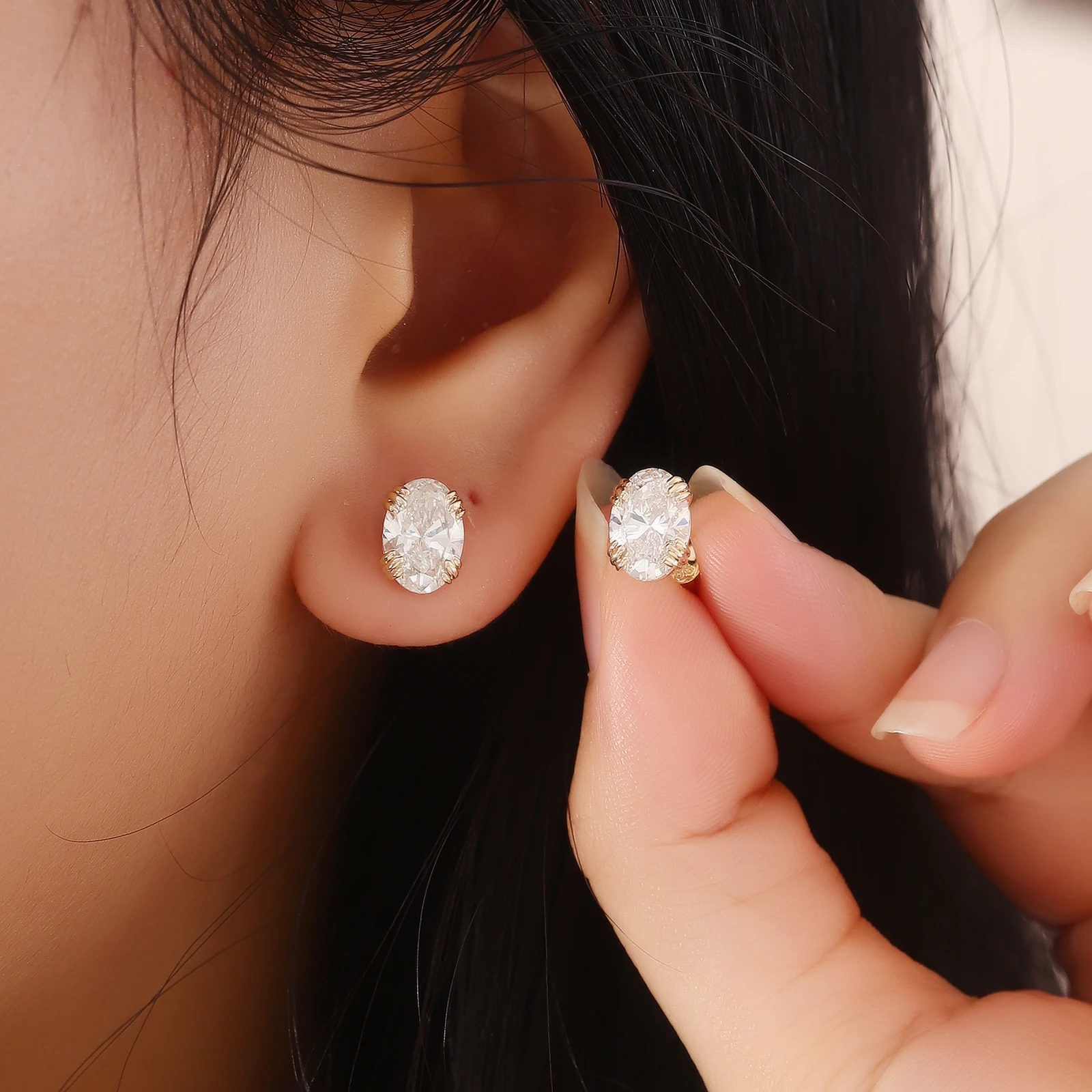 Provence Luxury Oval cut Earring 10KGold 2ct IGI EF/VS Lab Diamonds Women's Wedding Stud Earring Everyday Fine jewelry Custom view 4