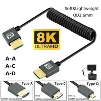 8K UHD Cable High Speed HDMI-compatible Mini/Micro HDMI-compatible Coiled Cord for HDTV Laptop PC PS4 Camera DV Monitor Display