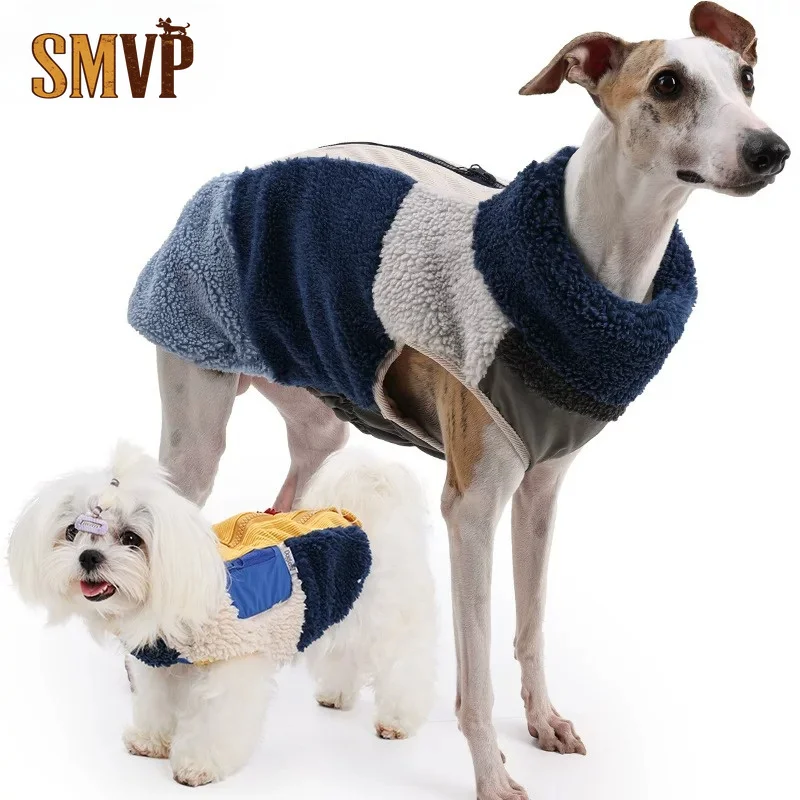 Color Block Sherpa Fleece Pet Coat Winter Zipper Warm High Collar Dog Jacket Windproof Stylish Outdoor Medium Large Dog Vest