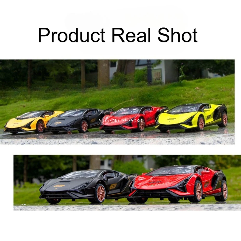 1:24 Lambor Sian SCV12 Modelli Auto Giocattoli in miniatura Lega di gomma Pneumatici Auto sportiva Ruota Tirare indietro Veicoli Bambini Regali perfetti