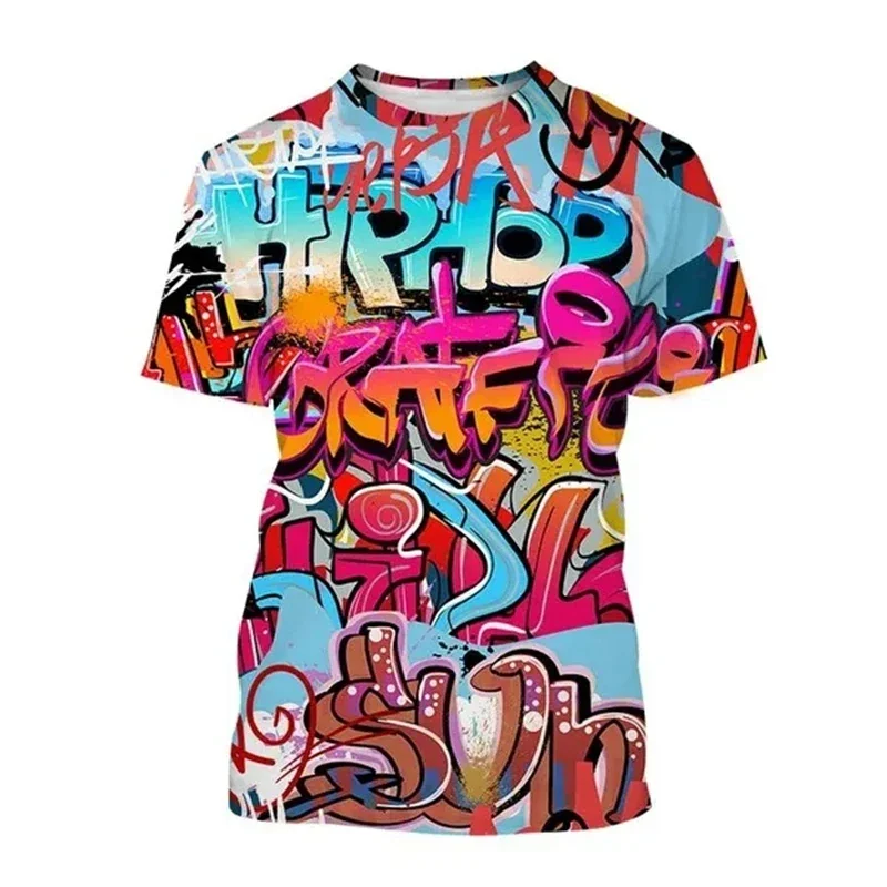 

Summer Fashion Hip Hop Street Art Graphic 3D Printed T-shirt Men's Trend Casual Personality Graffiti Print Round Neck Short Slee