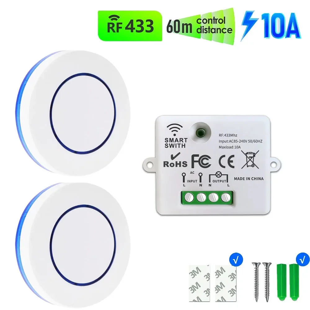 Smart home 433Mhz Universal Wireless Remote Control Switch 110V 220V 10A Relay Mini Receiver Remote Control For Home Led Light