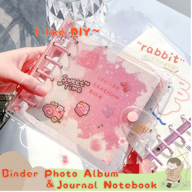 SKYSONIC Square Binder Collect Book DIY Sleeves & Notebook Refill Papers Idol Goo Card Journal Glitter Bullet Hand Book