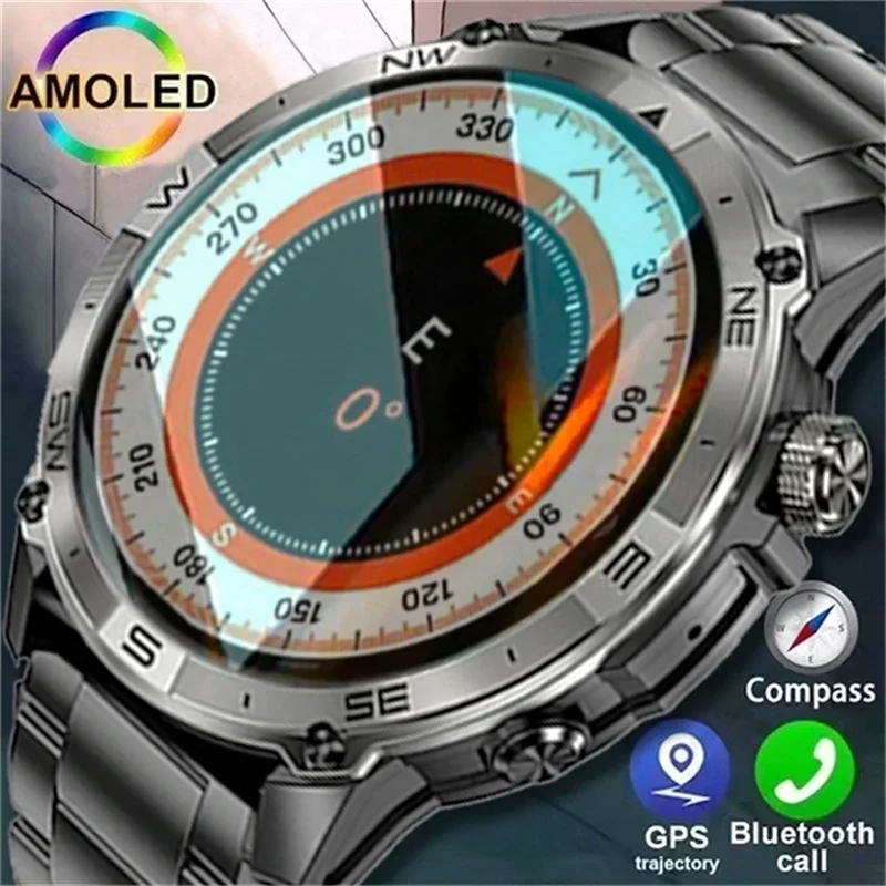 

2025 New Men's GPS Sports Smartwatch - AMOLED Display, Compass & Altitude Features, Bluetooth Talk, 530mAh Large Battery