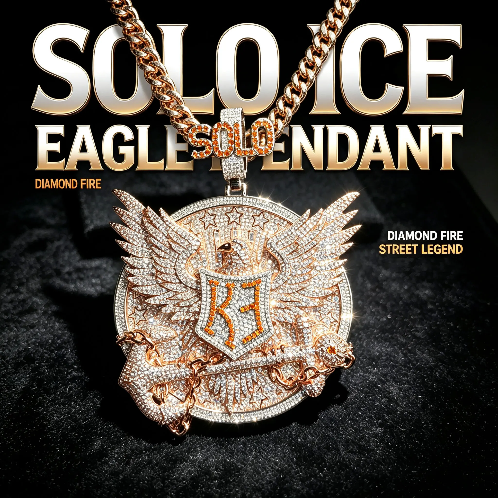 LYEE CYEE Hip Hop Style Circular Cut Animal Eagle Wings Orange Letter Pendant Men's and Women's Jewelry Can Be Paired with Cuban Chain Rap Singer Party Accessories Commemorative Gifts Valentine's Day Gifts Unique Jewelry