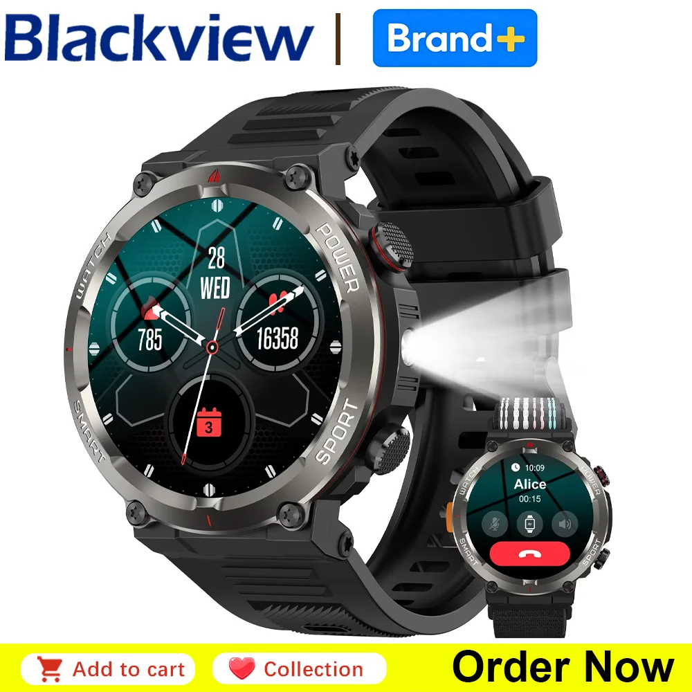 Blackview W50Pro Outdoor Smartwatch LED-Taschenlampe 960mAh Akku Bluetooth-Anruf IP67 Wasserdicht Fitness-Tracker Herren Geschenk
