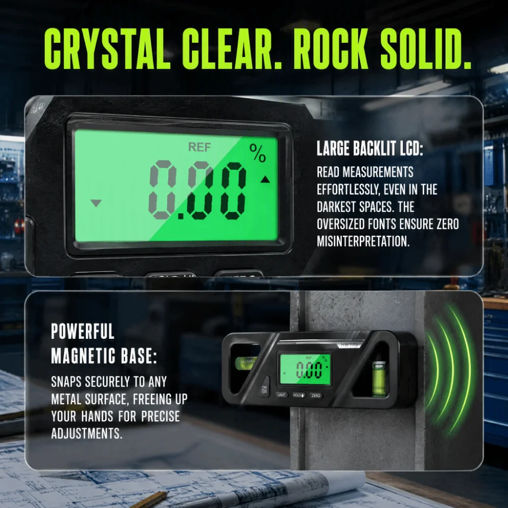 LCD Backlit Display Digital Level Zero Calibration High Precision Magnetic Angle Meter 2 in 1 Design LED Display