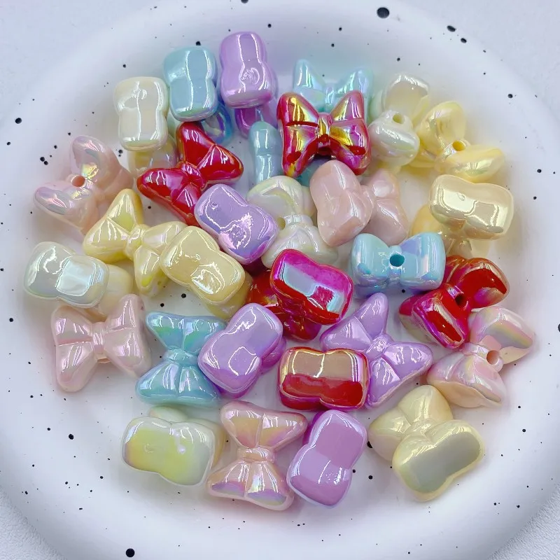 

AB Colors Acrylic Ribbon Knot Bow Acrylic Jewelry Beads Girls Bubblegum Necklace Bracelet Earring Making 20mm 70pcs