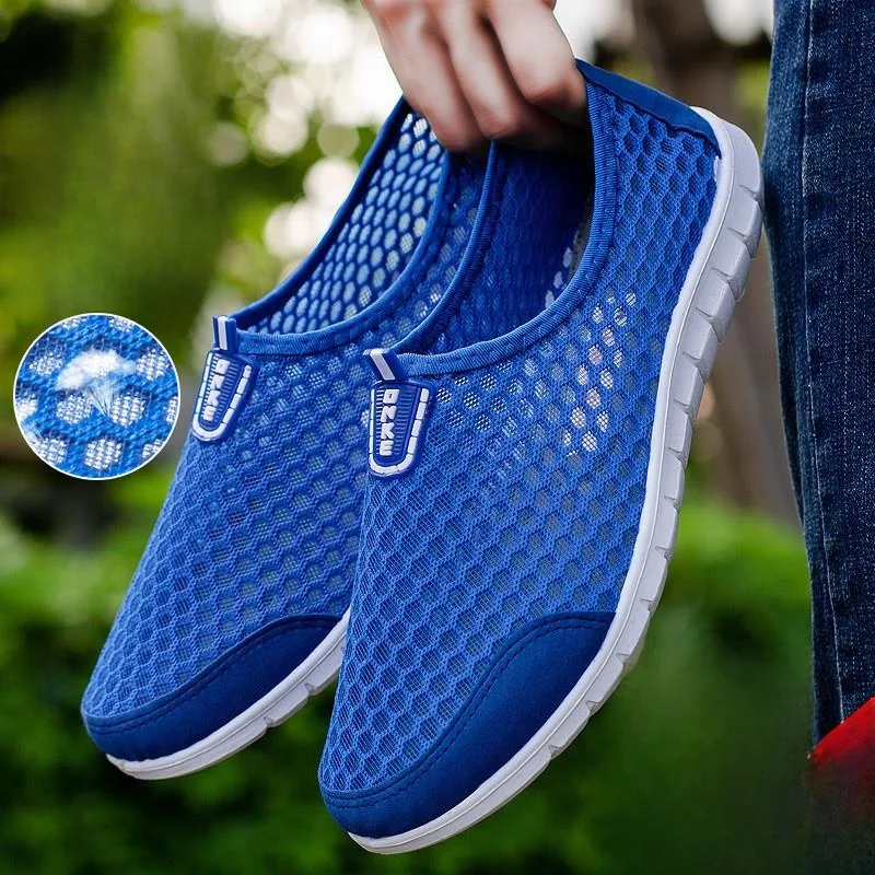 

Men's Summer Breathable Mesh Shoes Women's Hollow out Slip-On Sports Casual Shoes round Toe Mid-Calf Flat Heel Pure Color