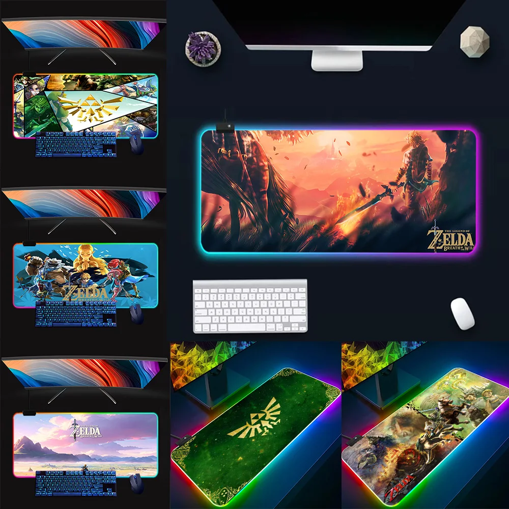 

New The Legend of Zelda RGB Pc Gamer Keyboard Mouse Pad Mousepad LED Glowing Mouse Mats Rubber Gaming Computer Mausepad