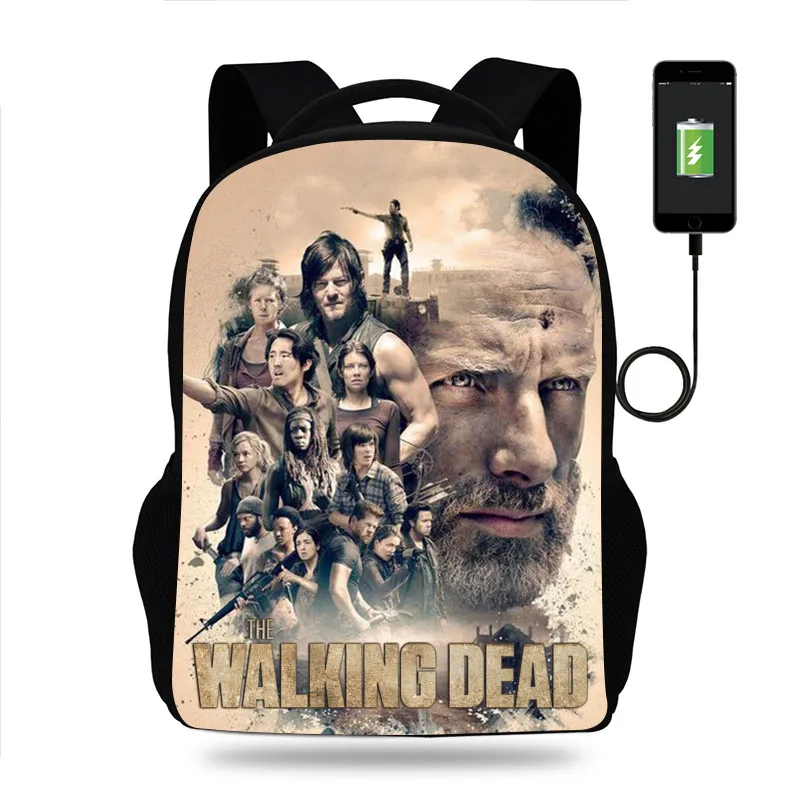 The Walking Dead Backpack Boys Girls School Bag Children Book Bags Men Women Rucksack Teens USB Travel Knapsack Mochila