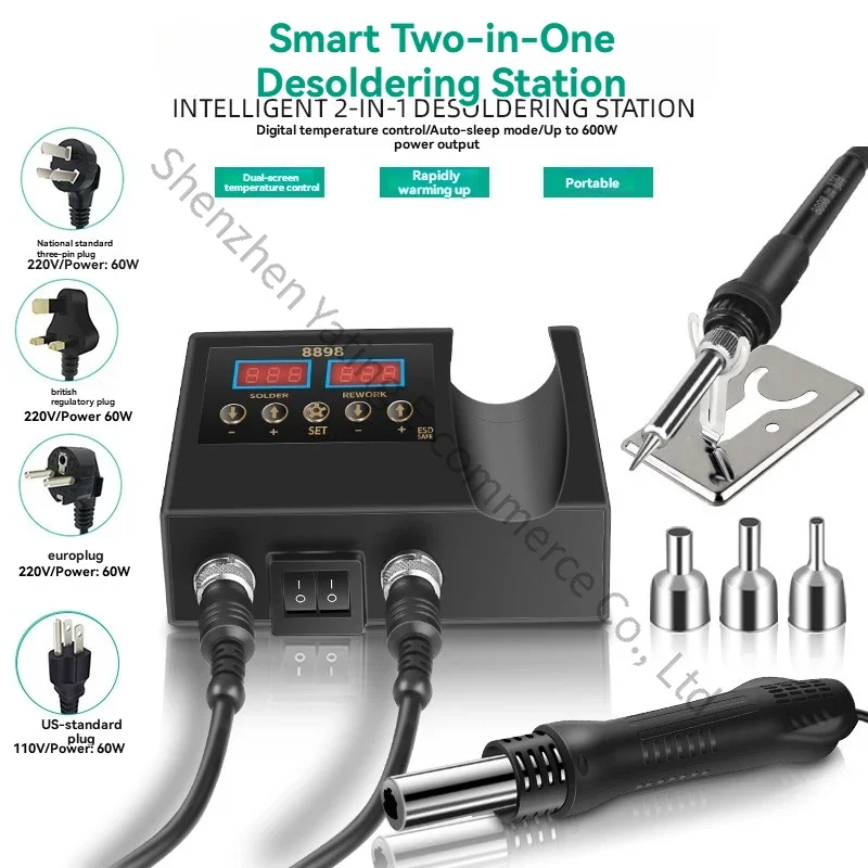 Excellent Hot Air Gun Disassembly Soldering Station 110V Dual Digital Display 2-in-1 SMT Soldering Iron Repair Station 220V