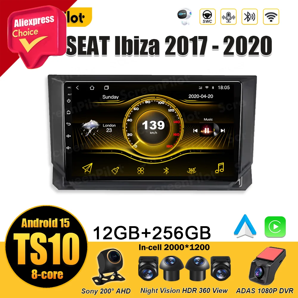 For SEAT Ibiza 2017 - 2019 2020 Android 15 Car Radio Multimedia Video Player Carplay Mirror Link Wireless Android Auto 8 Core
