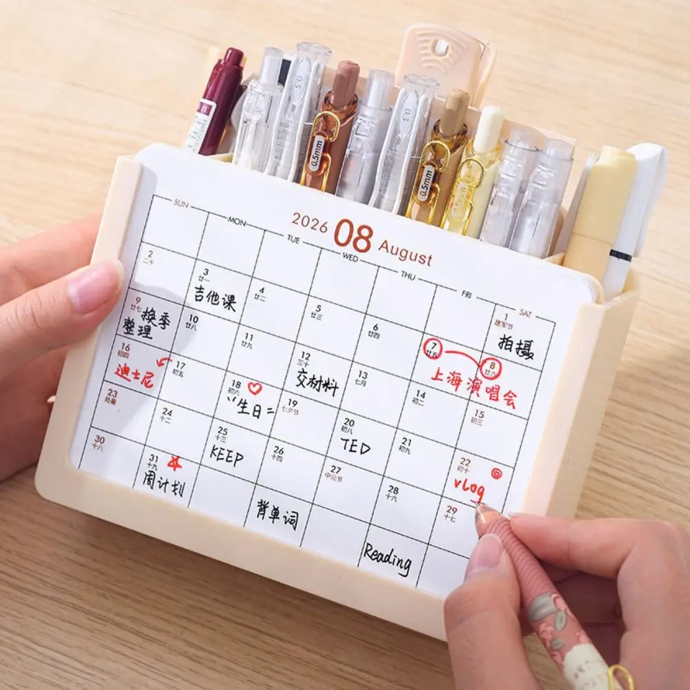 Space-Saving 2027 Desk Calendar Pen holder Plastic 3 Grids Desktop Stationery Organizer Durable October 2026 - December 2027