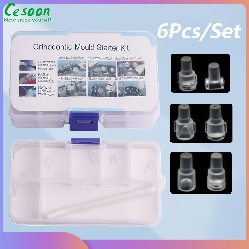 6Pcs/Set Dental Ortho Lingual Button Bite Turbo Mould Accessories Mini Mold Injection Bracket Starter Kit Orthodontics Forming